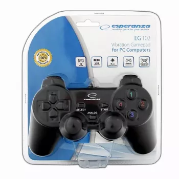 Gamepad ESPERANZA EG102 bedraad USB 2.0, PC/PlayStation 3-ondersteuning, D-pad, trilling, zwart