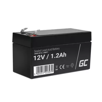 Verzegelde lood-zuur (VRLA) batterij Green Cell AGM17 12 V 1,2 Ah — 52 mm hoogte, 43×97 mm, 0,5 kg