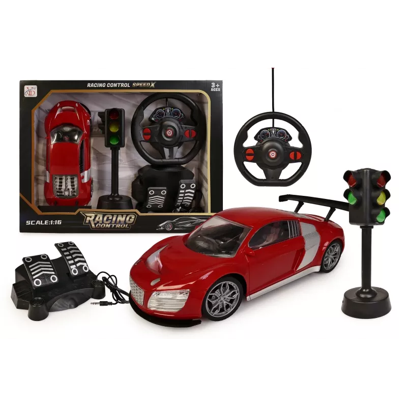 Op afstand bestuurbare auto Artyk model 177927 met stuurwielcontroller en lichtsignalen