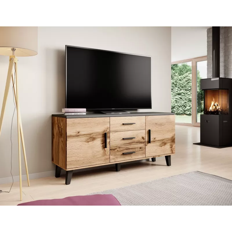 Cama sideboard LOTTA 150 2D3S wotan eiken + mat zwart