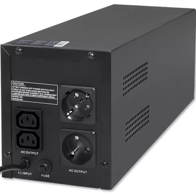 Qoltec Monolith 53775 Line-Interactive UPS, 1200 VA (1,2 kVA) / 720 W, AVR, 4 AC-stopcontacten, zwart