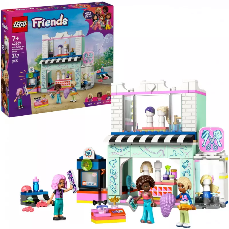 LEGO Friends speelset Kapsalon en decoratiewinkel 42662 – minipoppen, salonscène, accessoires