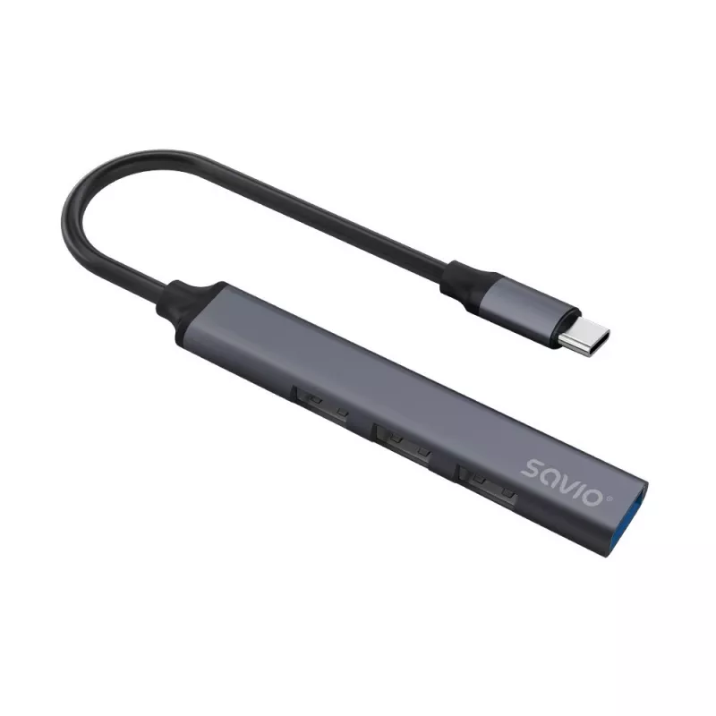 USB 3.0 4-poorts interface-hub SAVIO AK-71 met USB-C host, 5000 Mbit/s, 2 jaar garantie