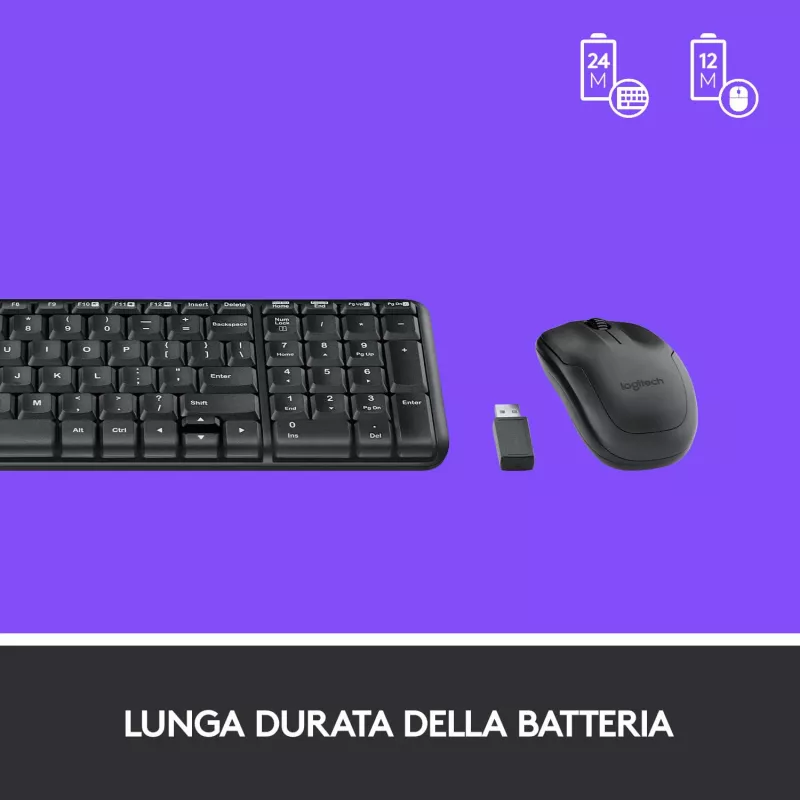 Logitech Wireless Combo MK220 - Toetsenbord-muisset - draadloos - 2,4 GHz - Italiaans - Donkergrijs (920-003721)