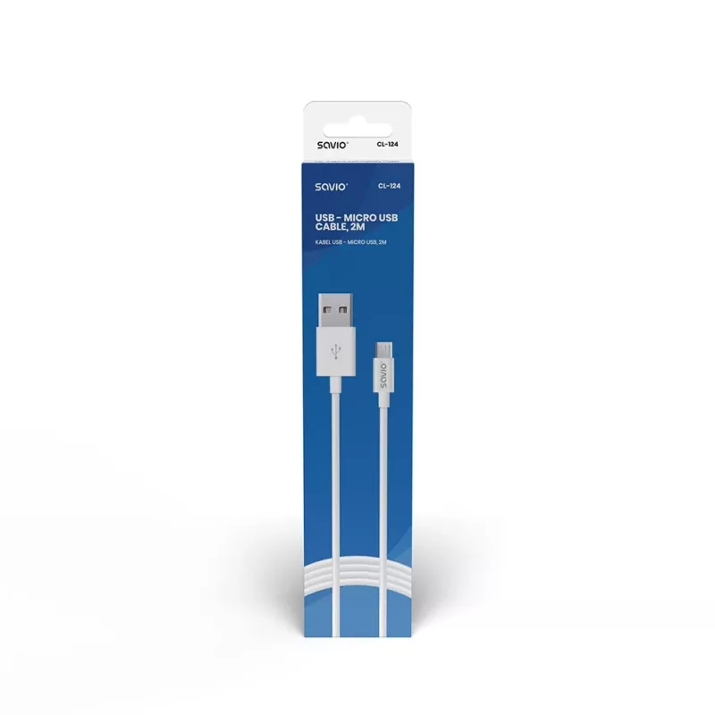 USB-kabel SAVIO CL-124 USB 2.0, USB A naar Micro-USB B, 2 m, wit