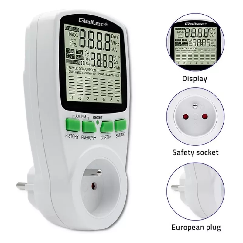Vermogensmeter QOLTEC PM0627 3680W met historie — QOLTEC PM0627 3680W