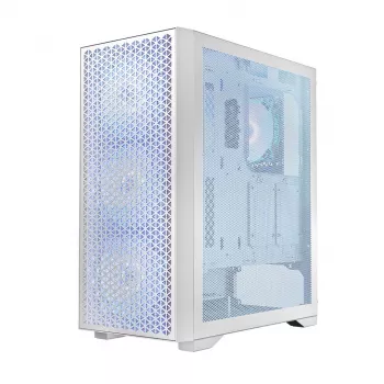 Pc-behuizing LOGIC Dart Pro Midi ARGB wit — midi tower, ATX, 456×200×385 mm, max. GPU 34 cm, CPU-koelerhoogte 155 mm, 3x120mm voor + 1x120mm achter, USB 3.0 x2, USB-C x1