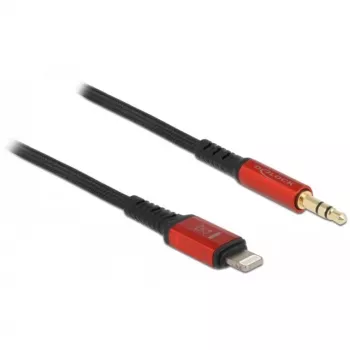 Delock - kabel Lightning naar koptelefoonaansluiting - Lightning male naar mini-phone stereo 3,5 mm male - 50cm - zwart, rood (86586)
