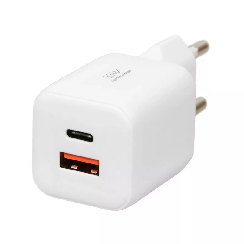 USB-oplader IBOX ILUC42W 42W (max. 33W), 1×USB-C PD3.0, 1×USB-A QC3.0, 100–240V, wit