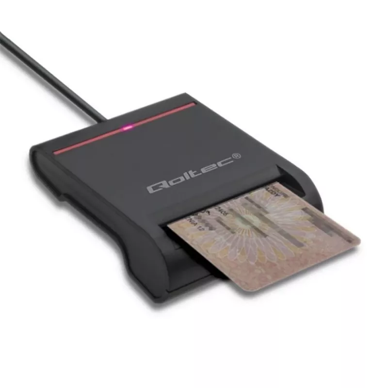 ID-kaartlezer QOLTEC smartchip-ID-kaartlezer — USB, zwart, 84,5×65×16 mm, 63 g