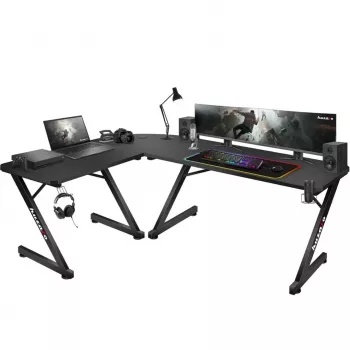 Hoektafel Huzaro Hero 7.0 zwart – hoekbureau, carbonvezel tafelblad 1540×1170×725 mm, aluminium frame, 1,5 cm bladdikte