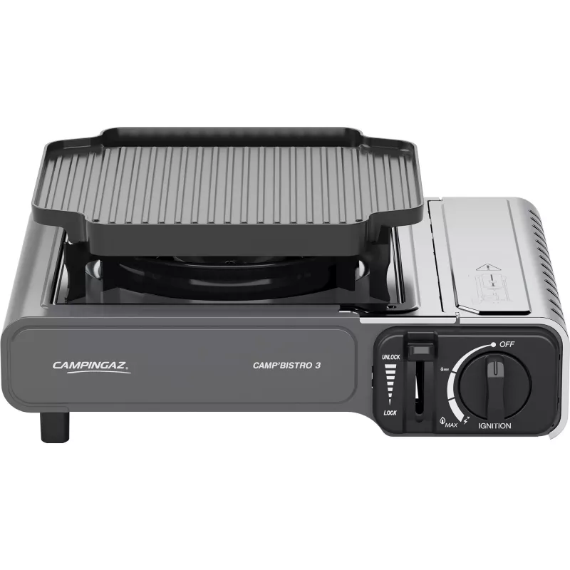 Draagbare Campingaz CampBistro 3 campingkooktoestel met aluminium gietijzeren grillplaat