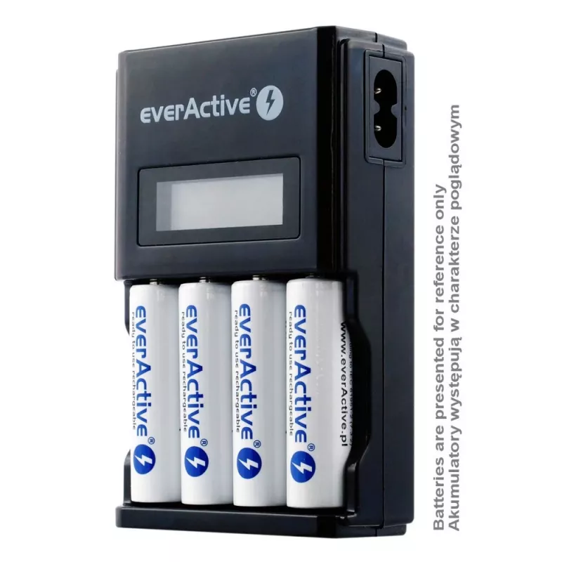 Accuoplader everActive NC450B — 4-cellen AAA-oplader, 110/230V AC, zwart