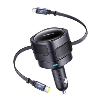 Autolader Baseus Enjoyment Max 60W met USB-C- en Lightning-kabels, dual-port snelladen