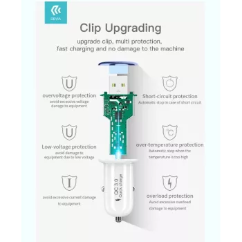 Autolader Devia Mushroom Serie QC3.0 18W goud – USB Quick Charge 3.0, 18W uitgang