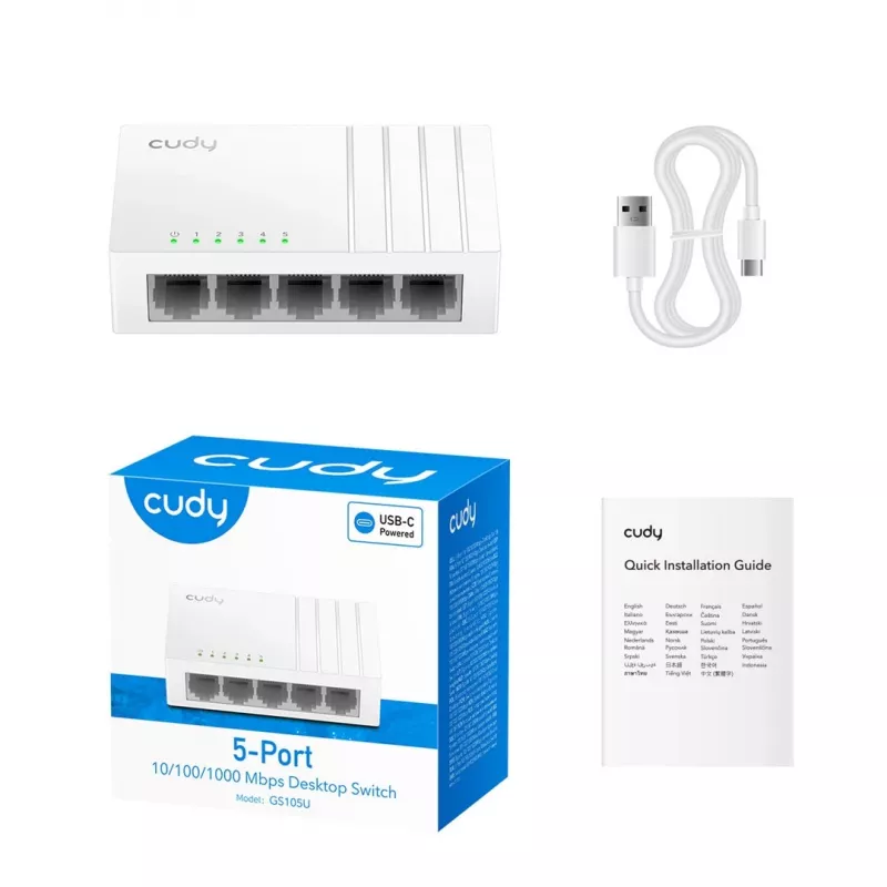 Netwerkswitch Cudy GS105U – unmanaged 5-poorts Gigabit Ethernet (10/100/1000), wit, 5 V