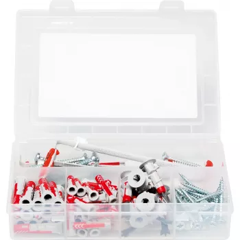 FISCHER pluggenset DUOLINE lichtgrijs rood — 91 stuks, gemengde maten voor metselwerk en droogbouw