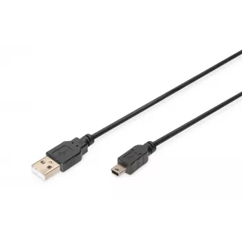 Assmann/Digitus USB 2.0 VERBINDINGSKABEL A-B USB 2.0 verbindingskabel, 480Mbit/s, USB A - USB mini B, stekker/stekker, 1,8m, zwart (AK-300130-018-S)