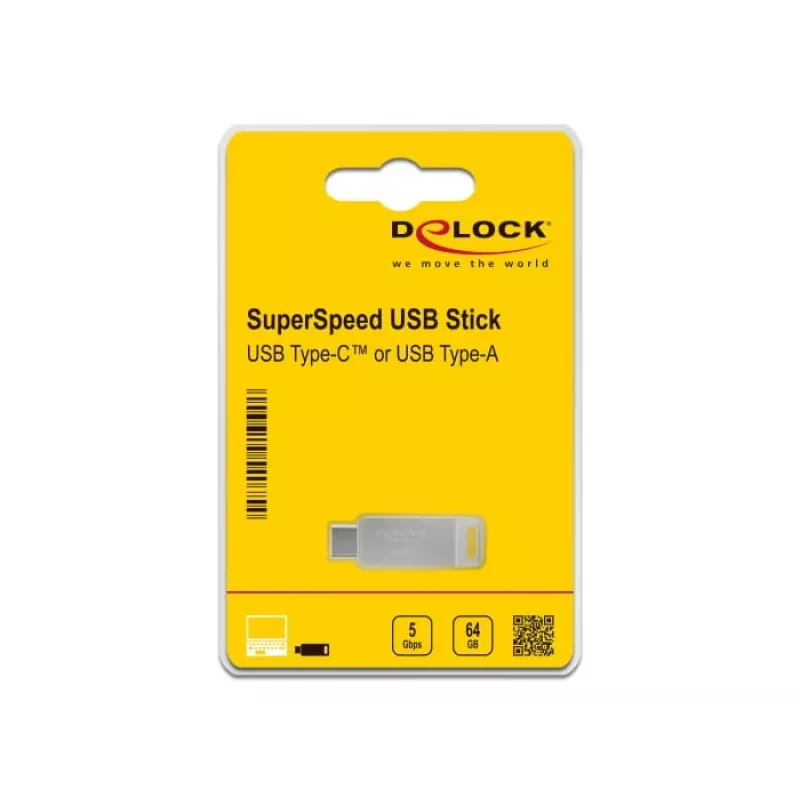 USB-stick DeLOCK 64 GB USB-C Type-A draaibaar metalen behuizing