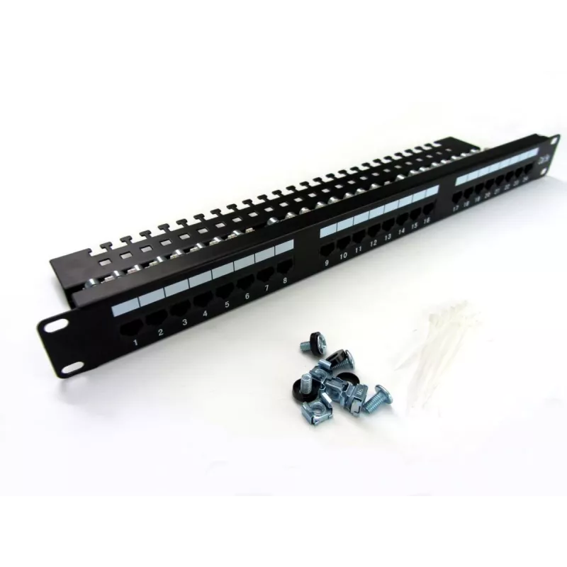 Digitus DN-91524U-EC 19" patchpaneel met 24 poorten Cat5e U/UTP, 1U, met kabelgeleiding, zwart