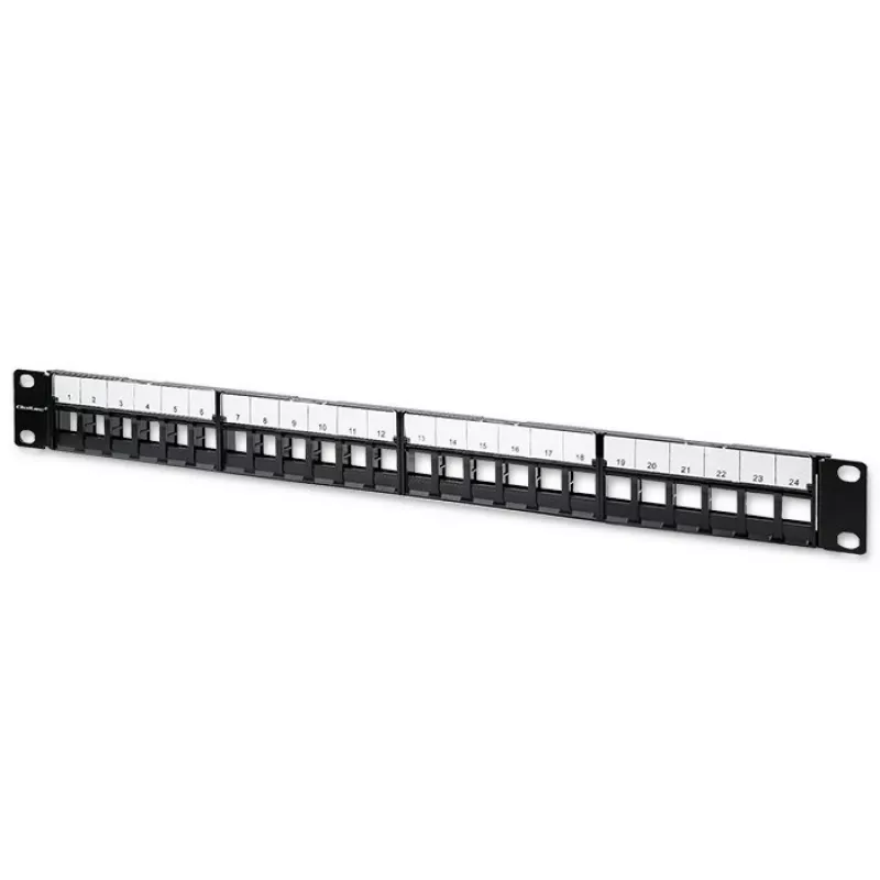 Qoltec 54516 patchpaneel voor 19-inch rack, 24 poorten, 1U, UTP, zwart