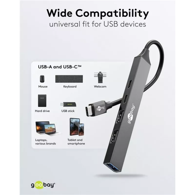Goobay Slim 5-poorts USB-hub, USB-C™ naar USB-C™/USB-A, USB 3.2 (74460)