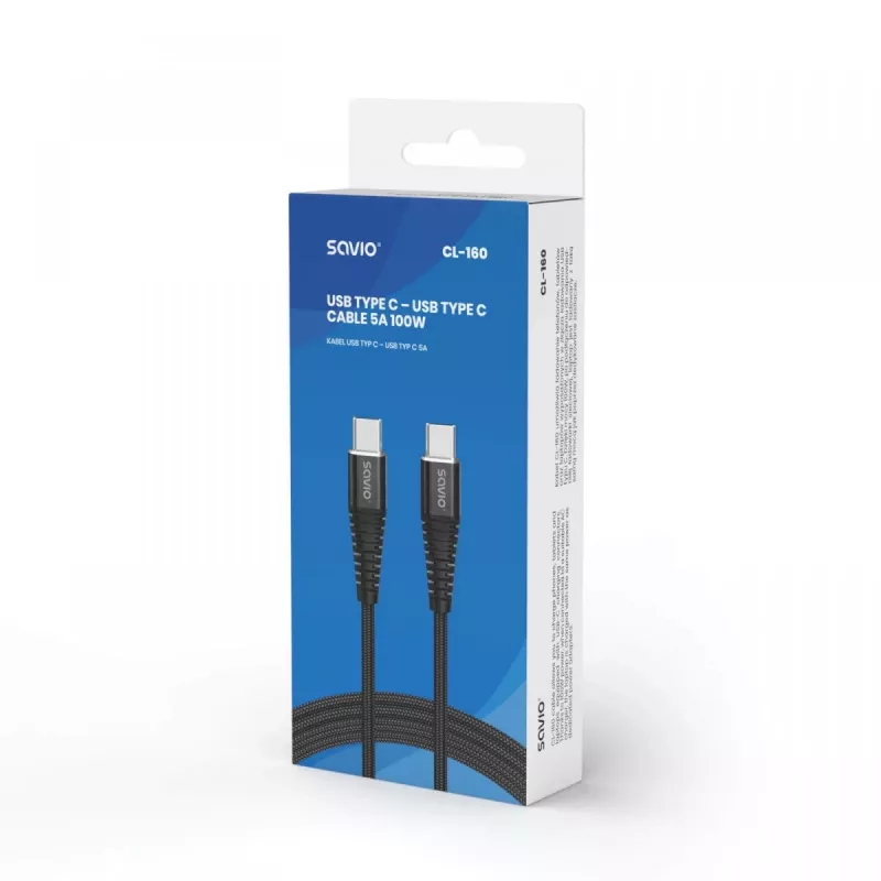 Savio CL-160 USB-kabel 2 m USB 2.0 USB C - USB C zwart