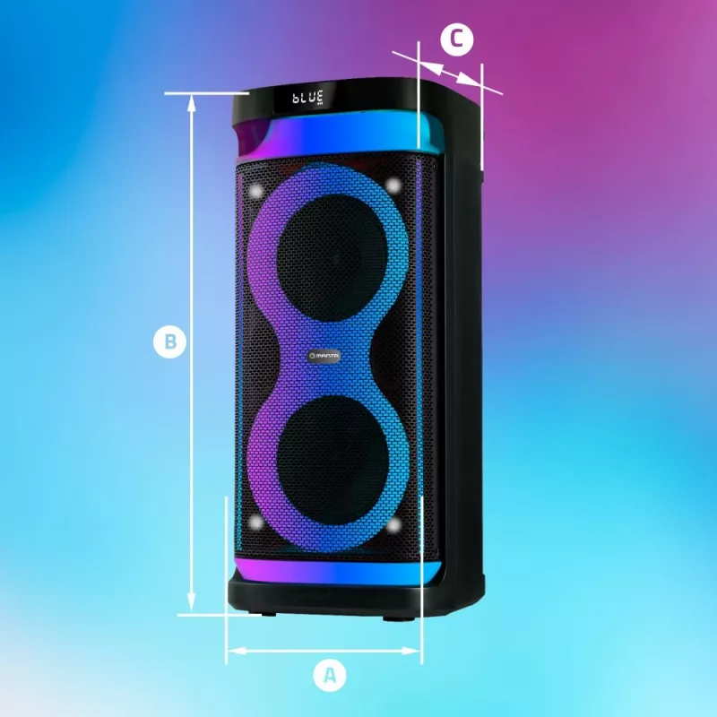 Draagbare luidspreker MANTA SPK0601B100, 100 W, Bluetooth, karaoke, draadloze microfoon, accu, equalizer, discolicht