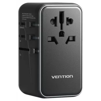 Oplader Vention FJGB0 100W GaN met 3× USB-C en 1× USB-A, zwart