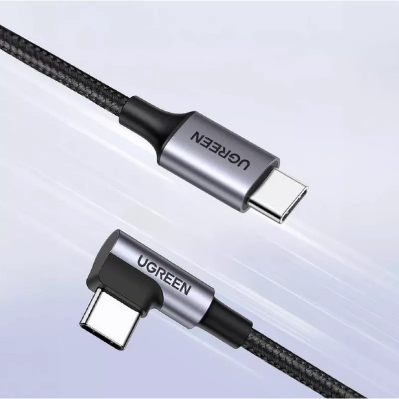 Ugreen USB-C (recht) / USB-C (haaks) PD QC 60W 3A 0,5 m US255 (grijs)
