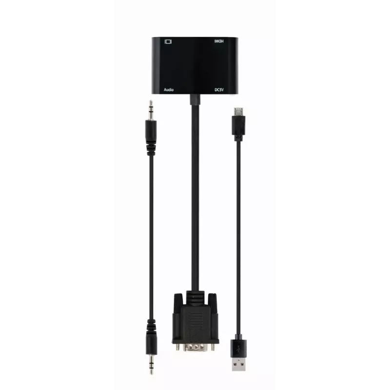 Videokabel-adapter GEMBIRD A-VGA-HDMI-02 0,15 m — HDMI + VGA (D-Sub) bus naar VGA (D-Sub) stekker, zwart