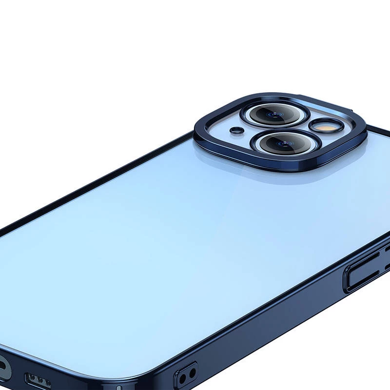 Beschermhoes en pantserglas-set Baseus voor iPhone 14 Plus – glitter transparant blauw