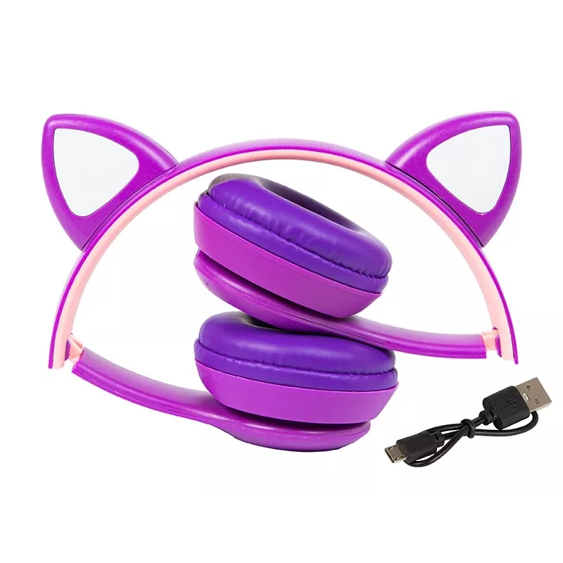 Draadloze headset Bluetooth 5.0 LED voor kinderen paarse oren