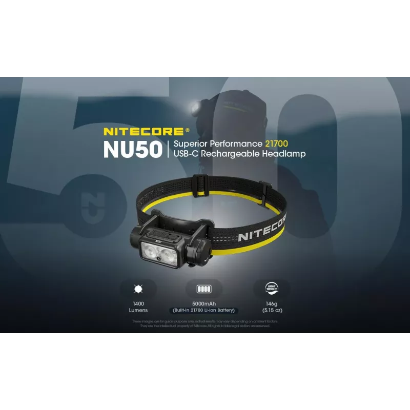 Hoofdlamp Nitecore NU50 zwart geel LED waterdicht stootvast