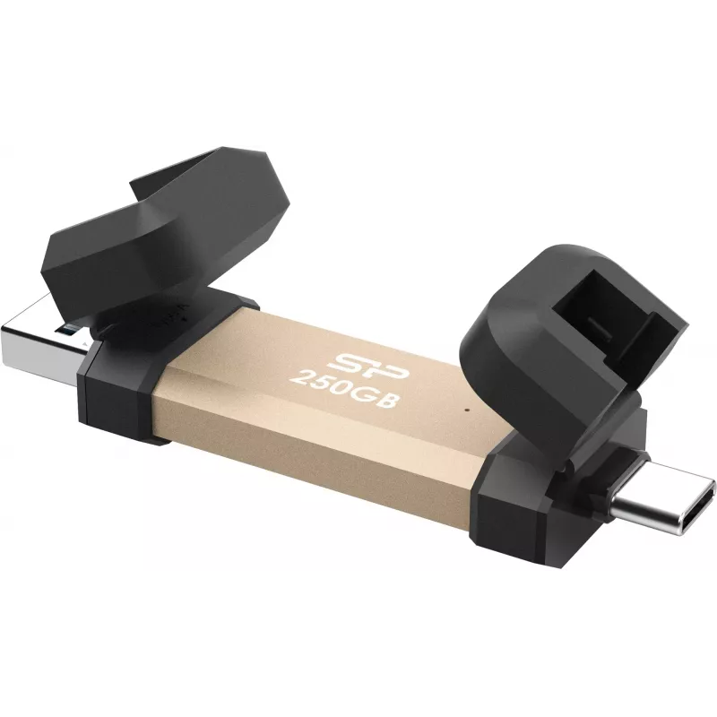 Silicon Power DS72 draagbare SSD-stick 250 GB, USB 3.2 Gen 2, USB-A/USB-C, goud