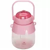 Drinkfles Extralink schoolfles met rietje en draagband 1 L roze