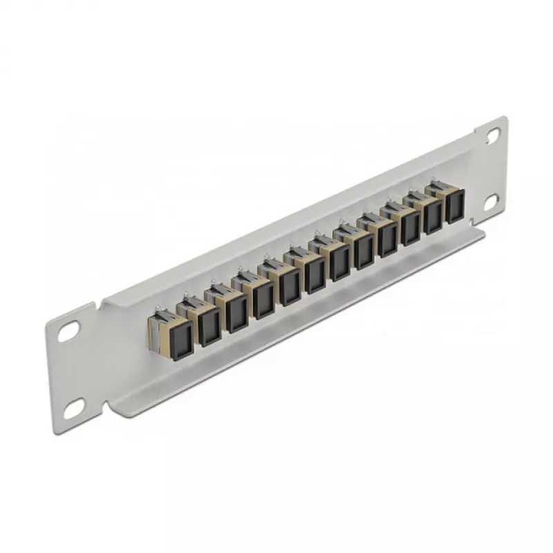 Glasvezel patchpaneel DeLOCK 10 inch 12 poorten SC simplex beige 1U grijs