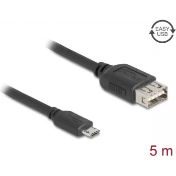 USB-kabel DELOCK 81521 — USB 2.0, Micro-USB B naar USB A, 5 m, zwart