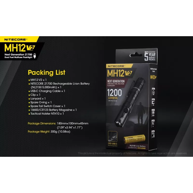 Handzaklamp Nitecore MH12 V2 zwart