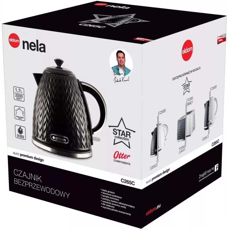 ELDOM NELA waterkoker, 1,7 l inhoud, 2000 W vermogen, zwart