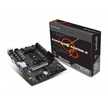 Micro-ATX-moederbord Sapphire A520M-E voor socket AM4, AMD A520-chipset, 2x DDR4 DIMM, max. 64 GB, PCIe 3.0 x16/x1, SATA III, Gigabit LAN