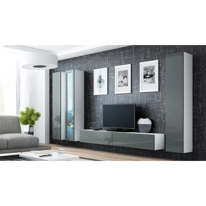 Cama vitrinekast VIGO '180' 180/40/30 wit/grijs glanzend