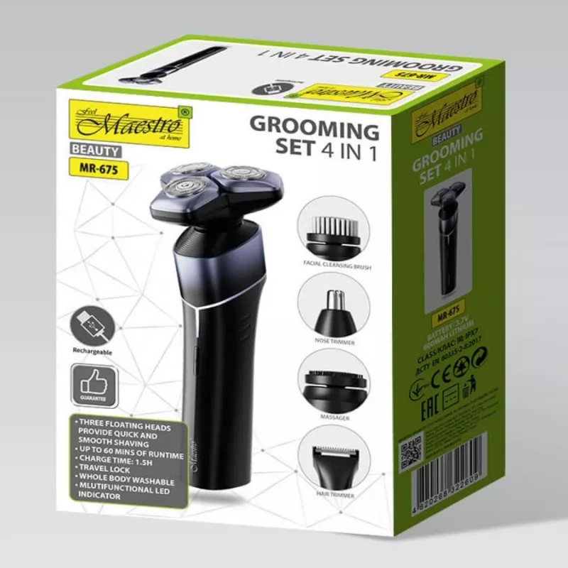 Elektrische 5-in-1 oplaadbare waterdichte scheerset Maestro MR-675 met USB-oplaadfunctie