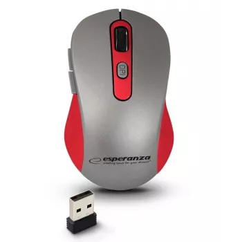Draadloze optische muis ESPERANZA EM131R 2,4 GHz, 1600 DPI, voor beide handen, nano-USB-ontvanger, 6 knoppen, grijs