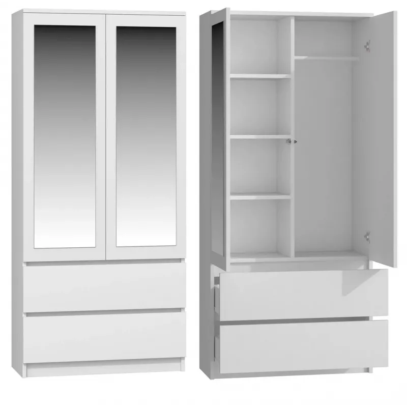 Topeshop SS-90 BIEL LUSTRO slaapkamerkledingkast/kast 5 planken 2 deur(en) wit