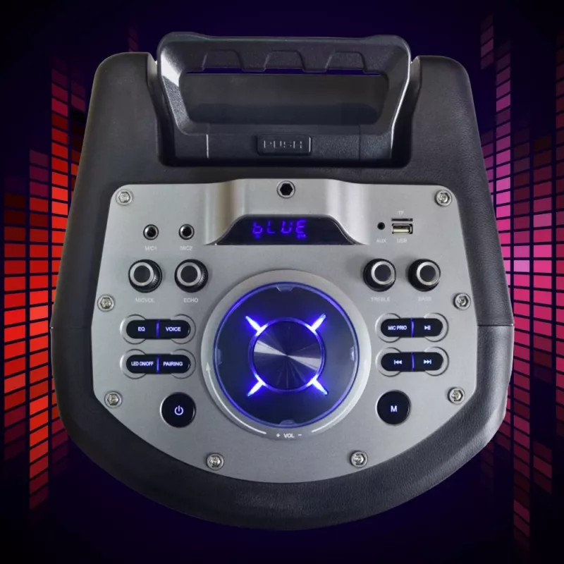 Draagbare Bluetooth-karaokeluidspreker MANTA SPK0803B140 140W, batterijgevoed, MIC/USB/microSD, FM, equalizer, wielen