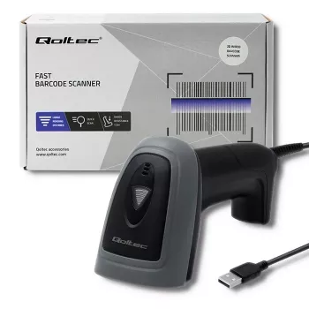 Handbarcodescanner QOLTEC 50863 — 1D/2D-scanner, USB bekabeld, LED-sensor, zwart, 5V, 1,8 m kabel
