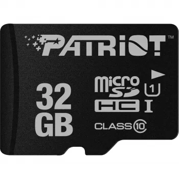 MicroSDHC-geheugenkaart PATRIOT PSF32GMDC10 — 32 GB, UHS‑I, Class 10 (U1), V10, 80 MB/s, zwart