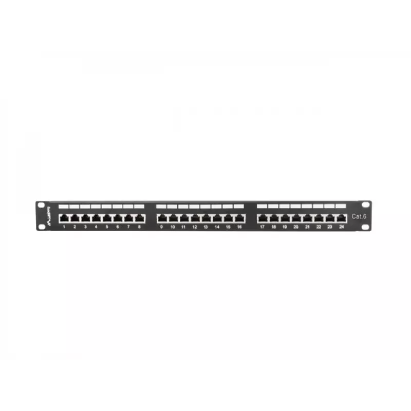 Patchpanel 1U LANBERG PPS6-1024-B, 24-poorts Cat6, metaal, zwart, 442×114,5×44,5 mm
