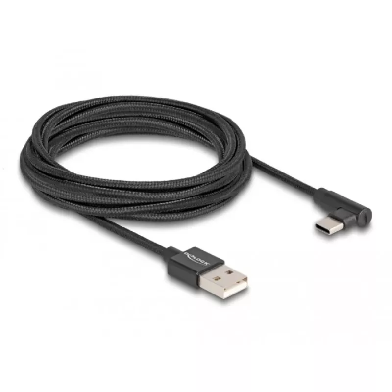 DeLOCK USB 2.0-kabel Type-A stekker naar USB Type-C stekker haaks 3 m zwart